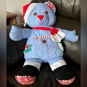 DOODLE BEAR • 90s plush Christmas holiday edition denim vintage Tyco fun kids